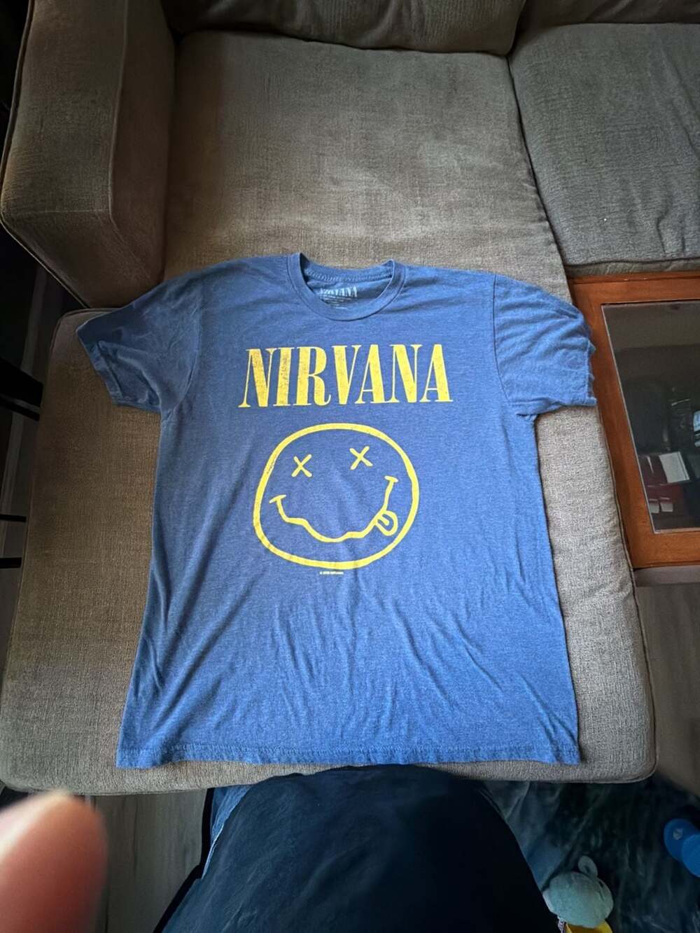 Nirvana Classic Smiley Face Heather Blue Graphic T-Shirt Size L